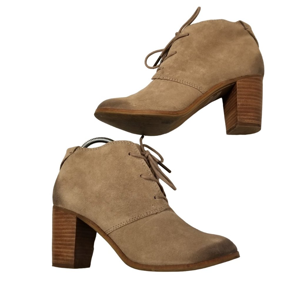 Toms Lunata Suede Lace Up Desert Ankle Boot Tan Taupe Bootie US6 6.5 Y2K